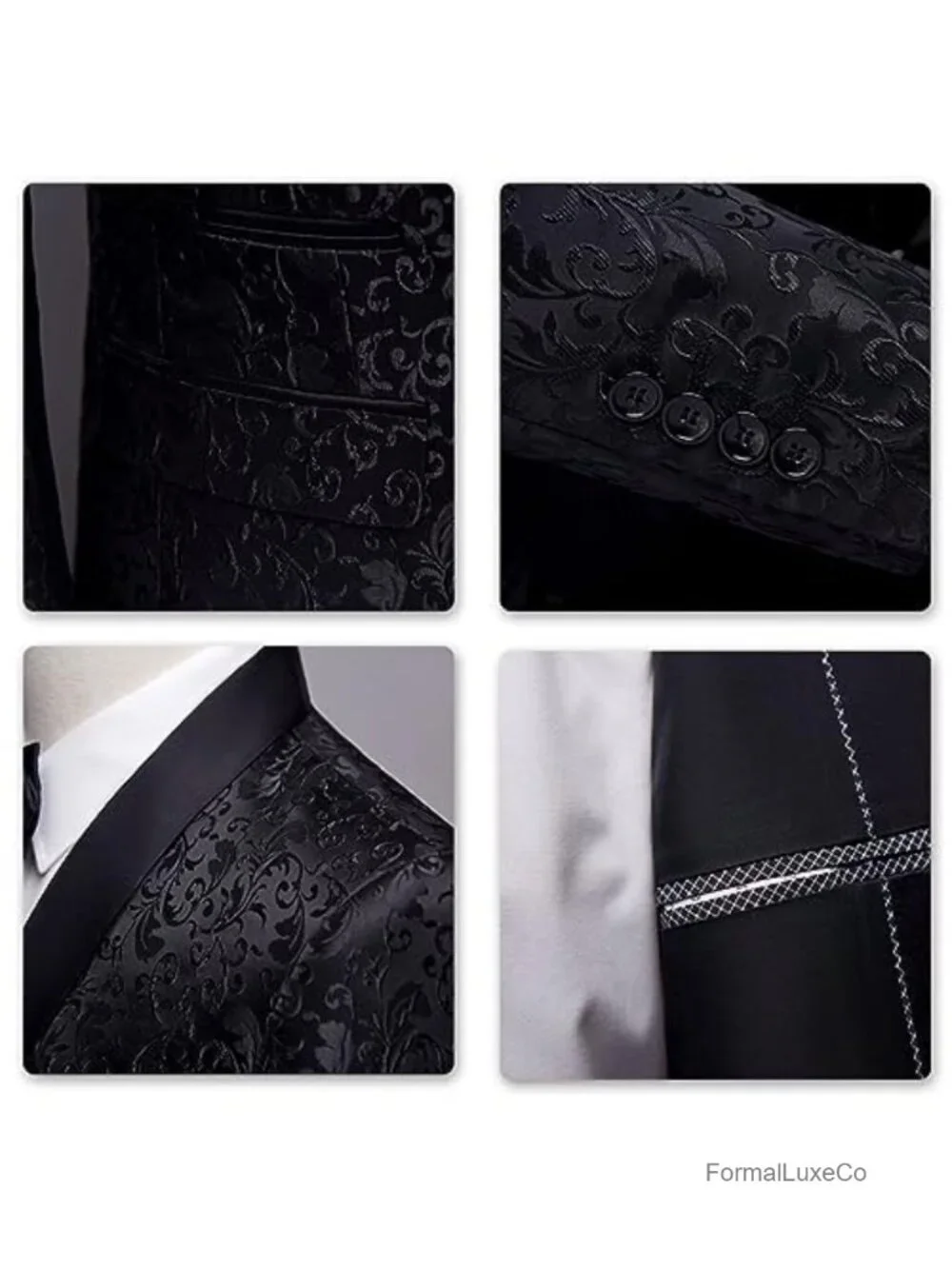 Men's Floral Jacquard Suit Blazer 1 Button Shawl Collar Tuxedo Sport Coat Party